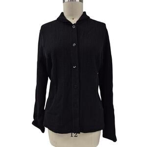 Eileen Fisher Black Viscose Blend  Jacket Waffle Knit Italian Fabric Sz L